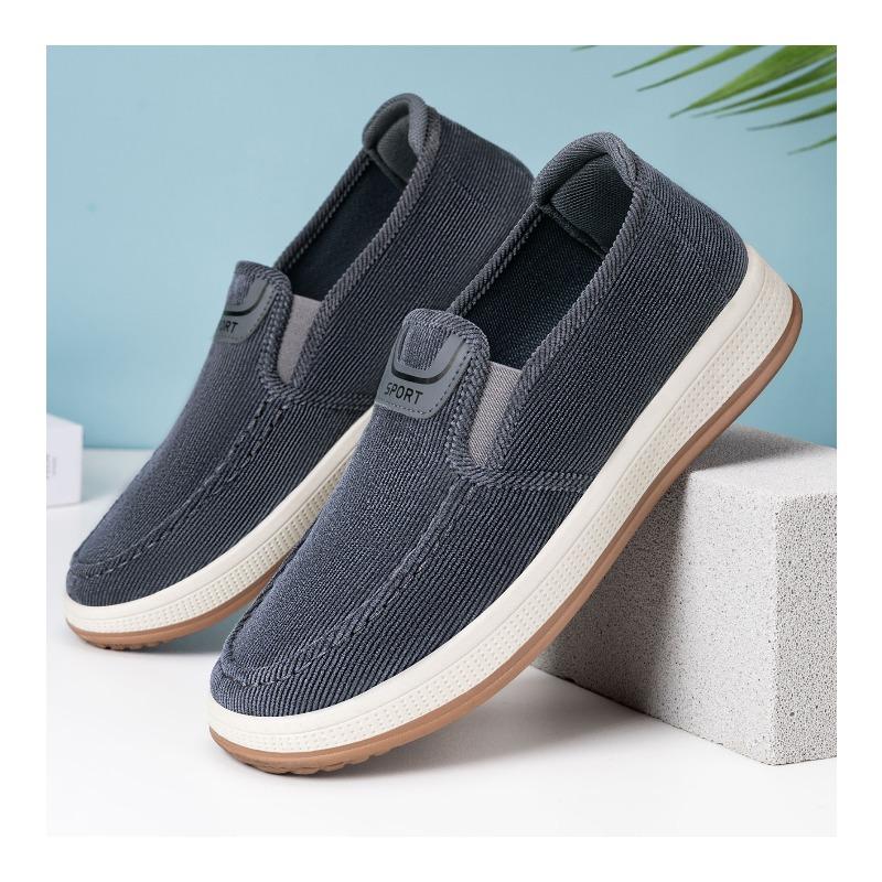 Spring Men's Casual Slip-on Shoes, Lightweight Shallow Mouth Comfort Skate Shoes, Striped Soft Sole Single Shoes, Dropshipping Available