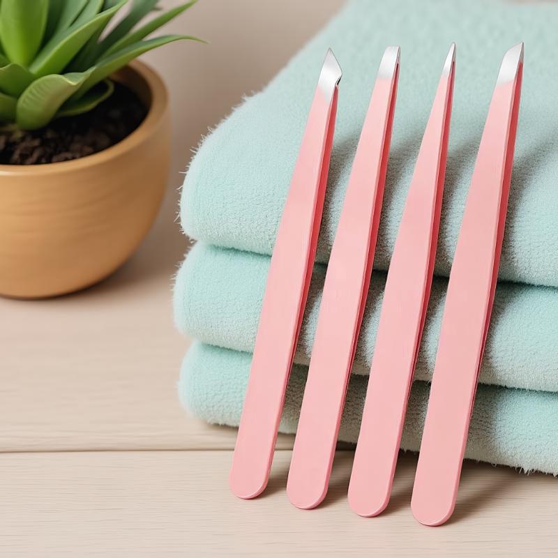 {MAX-66} 4 Pcs Colorful Stainless Steel Tweezer Set For Women And Men's Eyebrows & Eyelashes Comes With Storage Bag