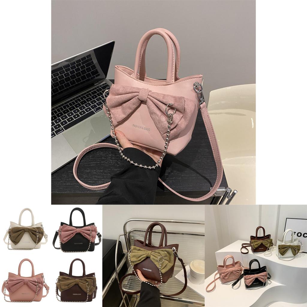 Trendy Korean Style Pu Leather Tote Bag Fashionable Bucket Bag With Bowknot