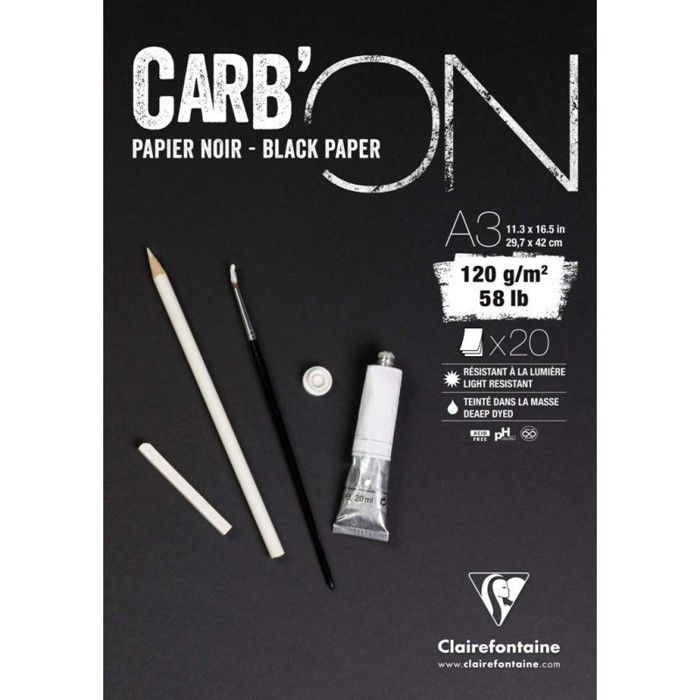 Bloc papier - CLAIREFONTAINE - Carb'On - A3 - 20 feuilles - 120g/m² - Noir