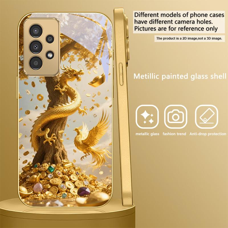 Golden Dragon Coiling For Samsung A 31 32 A33 A34 35 14 A15 13 A16 25 26 50 52 53 54 55 56 70 71 72 73 Golden glass phone case