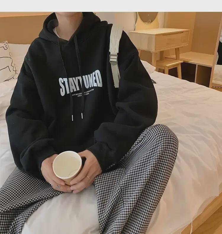 Men's Trendy American Letter Print Hoodies - Autumn/Winter Hong Kong Style, Large Size Youth Pullover Jacket