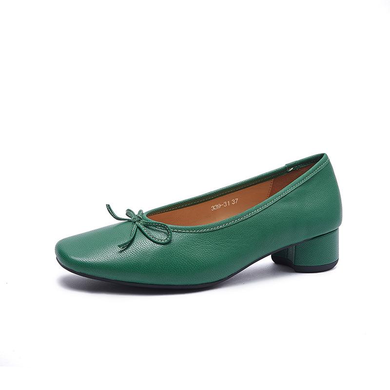 French Bow Shallow-mouthed High-heeled Mary Jane Shoes for Women with Thick Heels