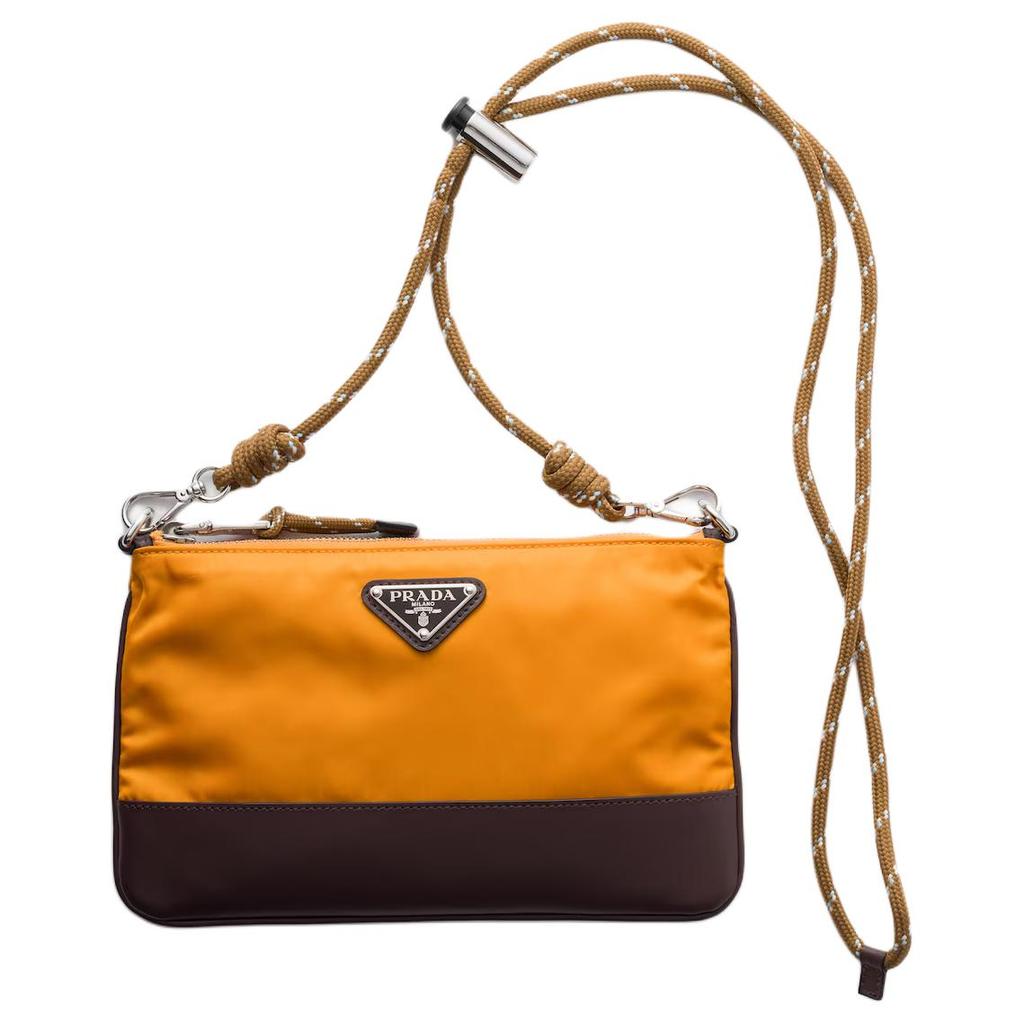 Prada Re-Nylon Speedrock Adjustable Detachable Shoulder Strap Enamel Triangle Metal Logo Fabric Leather Crossbody Bag Men bags Amber 2ZT073-2HE1-F0287
