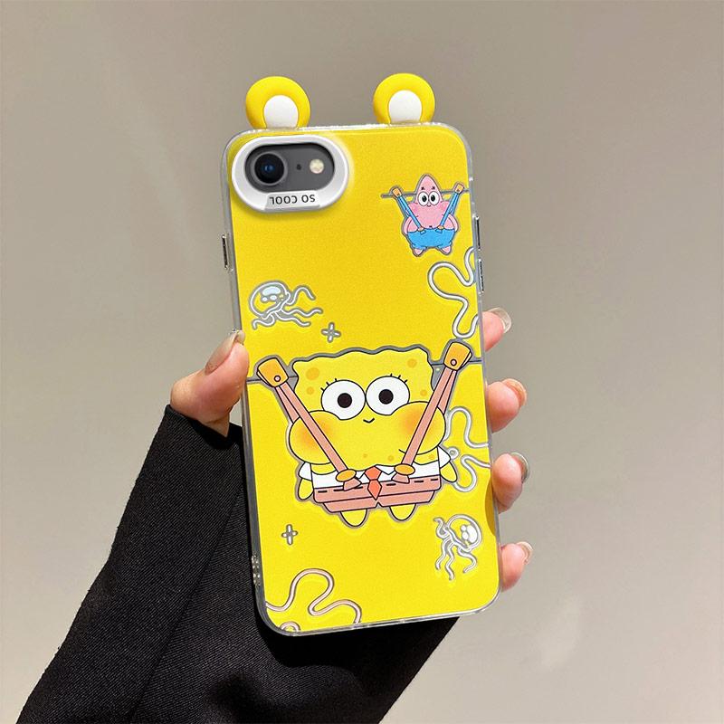 KEYSION Süße Cartoon-Ohren Hülle für iPhone SE 2020 2022 mit Lanyard Silikon+PC Stoßfeste Handy-Rückseite für iPhone 8 7 Plus