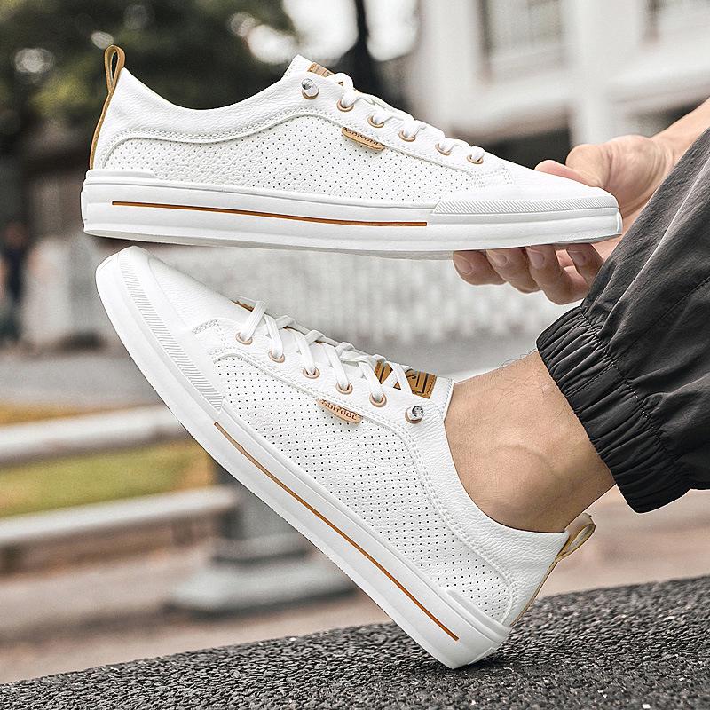 Men s Trendy Autumn Leather Slip-On Sneakers - High-End & Versatile White Sports Shoes Size 45
