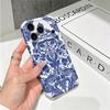 Cobalt Baroque Ornate Pattern Design Art Film Aesthetic Protective Shockproof Bumper Phone Case Cover For iPhone 14 15 16 Pro Max Plus