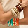 3Pcs/set Plain Metal Resin Bangle Vacation Style Elastic Wrist Decor Stack Wrist Set  Holiday Travel