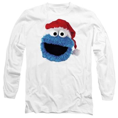 Sesame Street Unisex Adult Cookie Monster Santa Hat Long-Sleeved Christmas T-Shirt