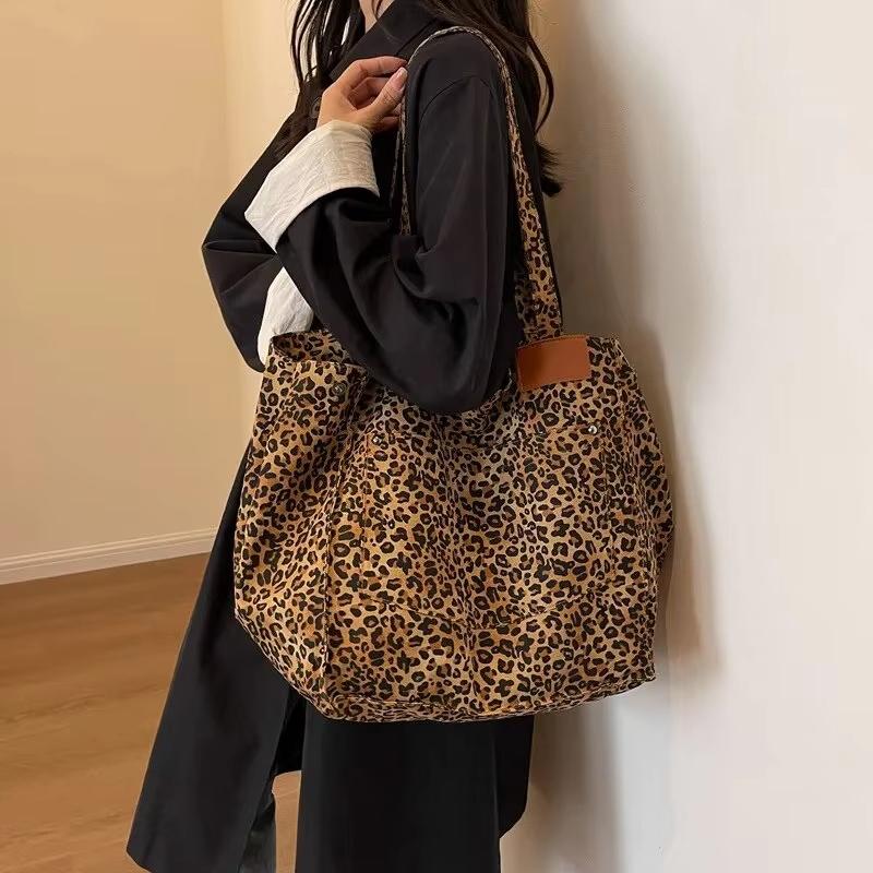 Borsa a Spalla Vintage da Donna Borsa a Mano con Stampa Leopardo Borsa in Tela alla Moda di Grande Capacità Borsa Tote da Pendolare Borsa da Shopping Grande Borsa da Donna Borsa da Sottobraccio