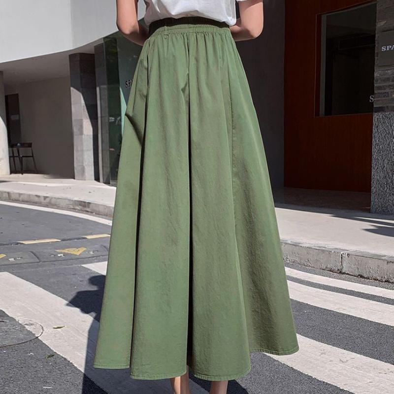 Japanischer Stil Übergröße Sommer High-Waist Slim-Fit Knielang A-Linie Schirm Midi-Rock für Damen - Premium Voll Ausgestellter Swing-Rock