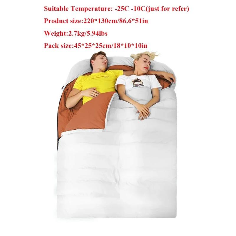 

Спальный мешок на утином пуху для пары, конверт для взрослых, водонепроницаемый, для отдыха в помещении, на открытом воздухе, осень, зима, сохраняет тепло, устойчив к холоду