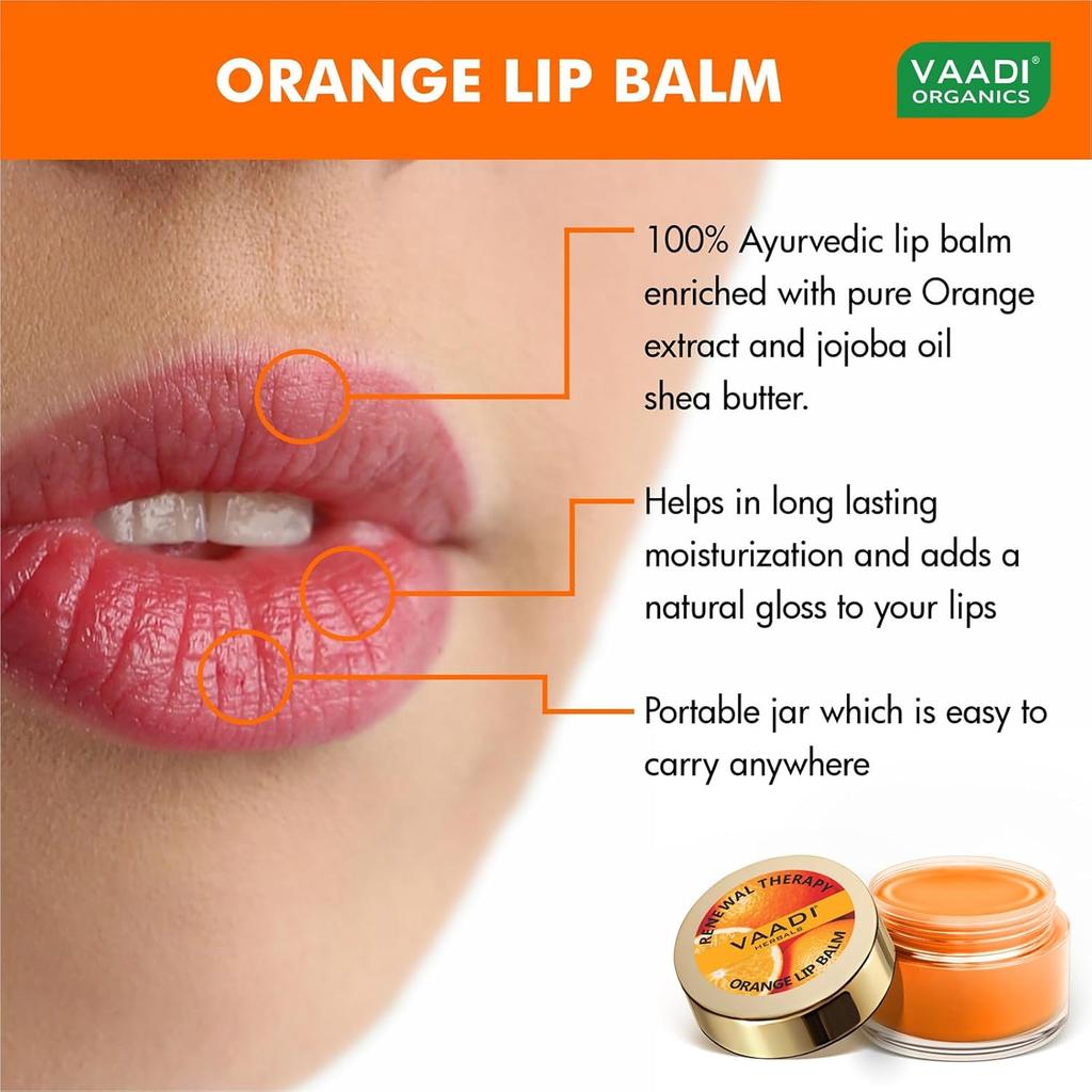 Vaadi Herbals Orangen-Sheabutter-Lippenbalsam Feuchtigkeitsspendende Lippenpflege Für Weiche Glatte Lippen Mit Vitamin E & Jojobaöl 10 g X Packung mit 4