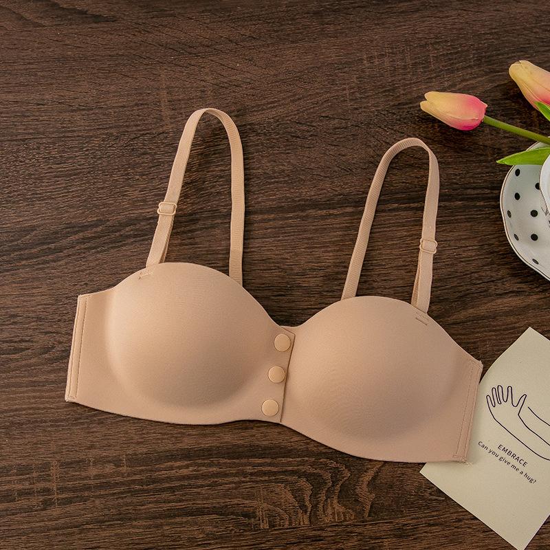 

Bra front buckle smooth solid color comfortable gathering seamless sexy steel rimless thin bra cover M/34