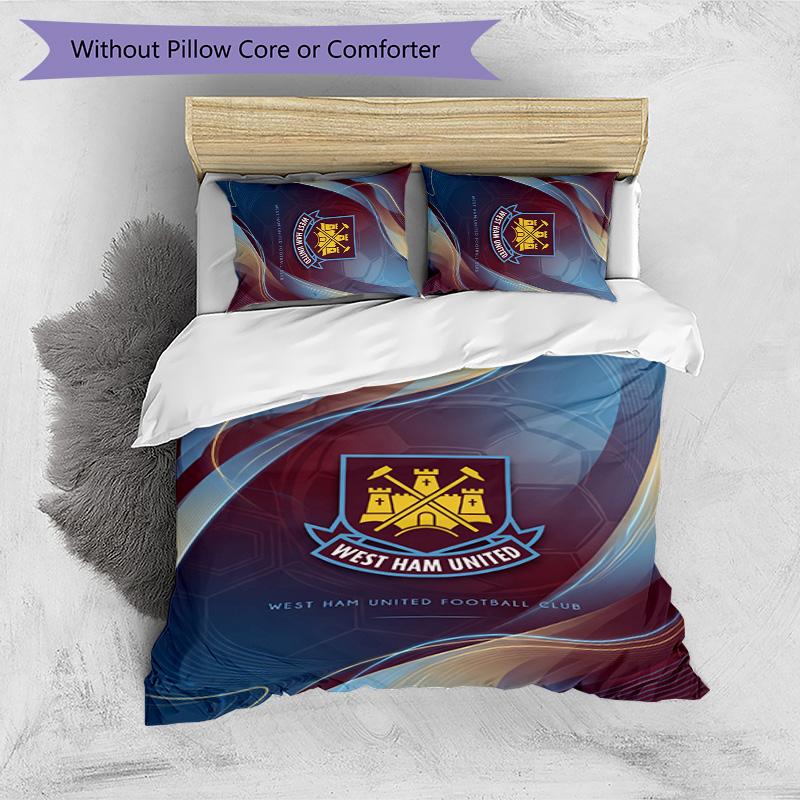 Set Lenzuola Stampato West Ham United Football 3 Pezzi, Comodo Set Copripiumino per Camera da Letto Amico della Pelle