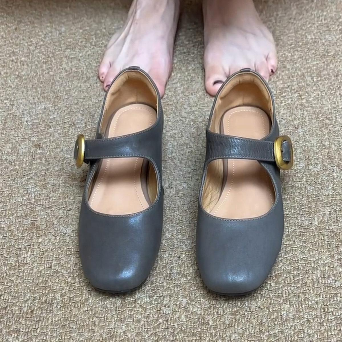 

Серый ретро-слово с туфлями Мэри Джейн женские французские туфли с круглым носком легкие туфли для поездок на работу маленькие кожаные туфли 40 серый