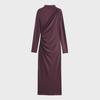 European & American Style Pleated Long Sleeve Slim Dress with Stand-Up Collar for Autumn & Winter - Women's Collection.