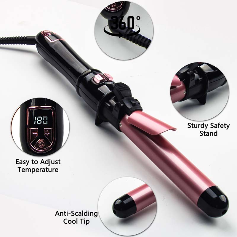 Professional-Grade Auto-Rotating Rapid Heating Ceramic Glazed Curling Iron with Digital LCD Display