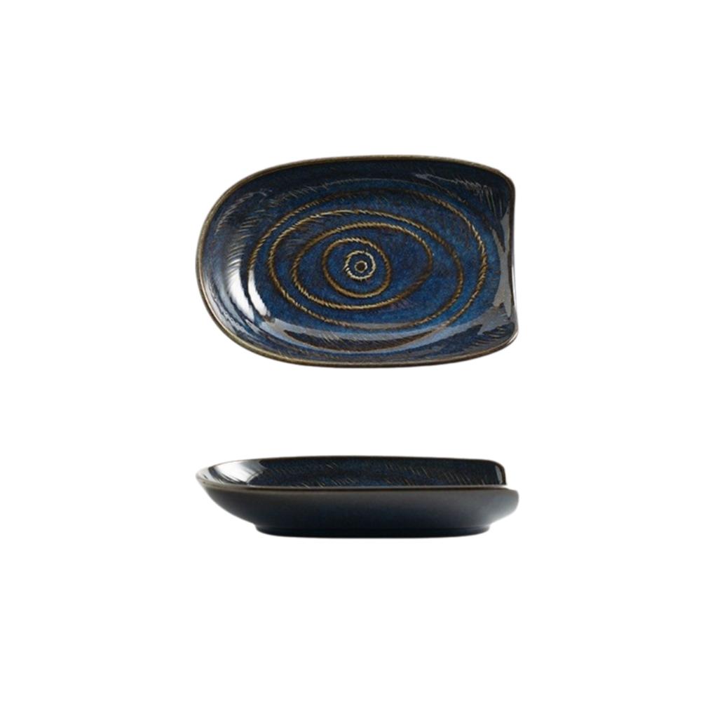 

Nut Dish Japanese Style Teaspoon Tray Decorative Vintage Ceramic Spoon Holder Kiln Glaze Salad Seasoning Dish Desserts синий