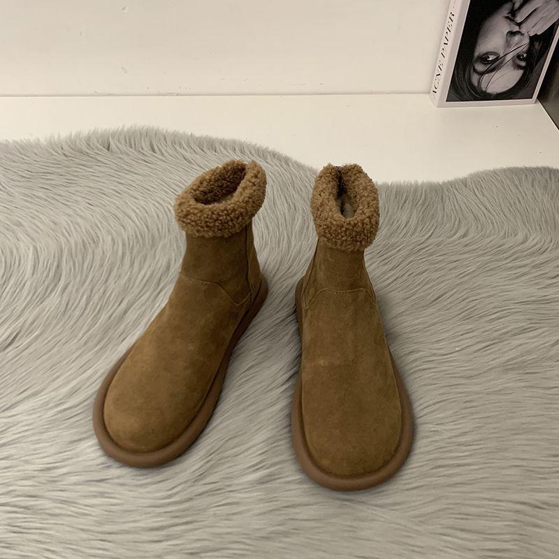 Retro ytterkläder höst och vinter varma sammetsbomullsstövlar mångsidiga tjocksulade damstövlar nya fluffiga korta stövlar Mori snöstövlar