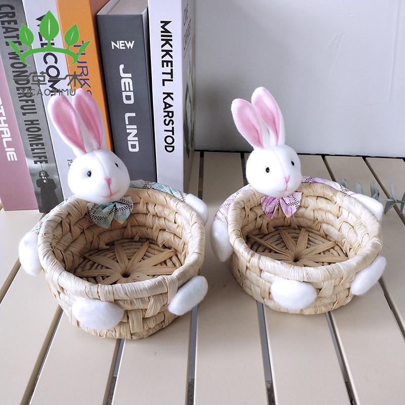 Easter Animal Plush Basket: Jewelry, Candy, & Sundries Organizer for Festive Decor.