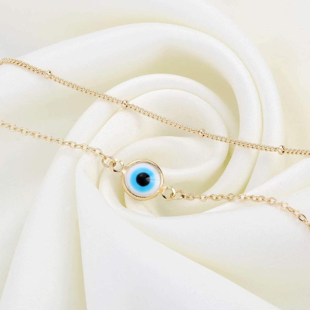 18K Gold Plated Retro Stainless Steel Women's Double Layer Devil's Eye Titanium Bracelet