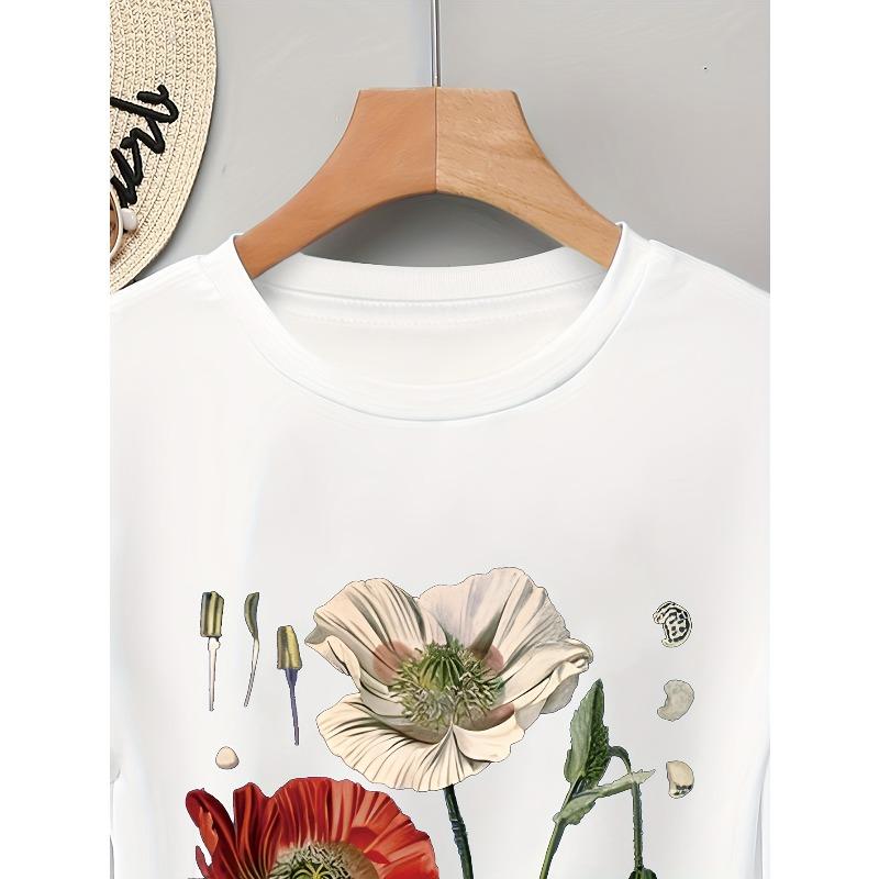 European Size Elegant Art Floral Print Women's Short Sleeve T-Shirt