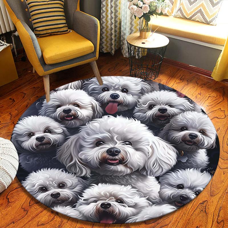 

Bichon Corgi Round Area Rug,Carpet Rug for Living Room Bedroom Sofa Playroom Decor,Non-slip Floor Mat 80cmx80cm