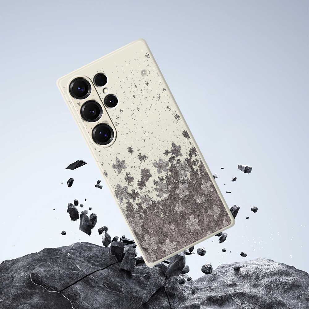 For Samsung Galaxy S25 Ultra Case Grey Flowers Pattern Printing Straight Edge TPU Phone Back Cover