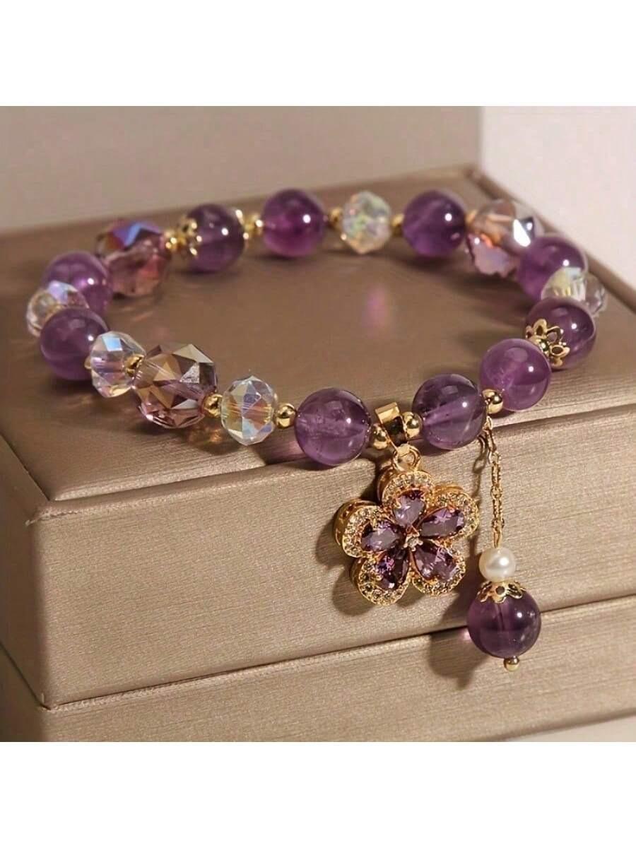 

Natural Amethyst Money Bag Bracelet Irregular Crystal Zirconia Light Luxury Simple Fresh Cute With Gift Card фіолетовий