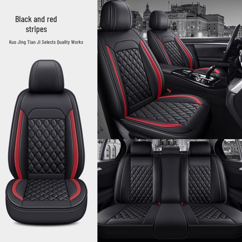 All-Season Universal Leather Car Seat Cover with Diamond Design - Breathable & Durable for Five Seats