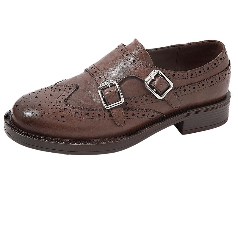 COMELY Women's British Style Genuine Leather Brogue Loafers