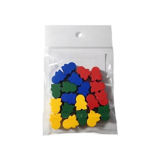 Wooden human figure set of 20 pieces 14x16x10mm (red, blue, green, yellow) | Board games, crafts, educational materials