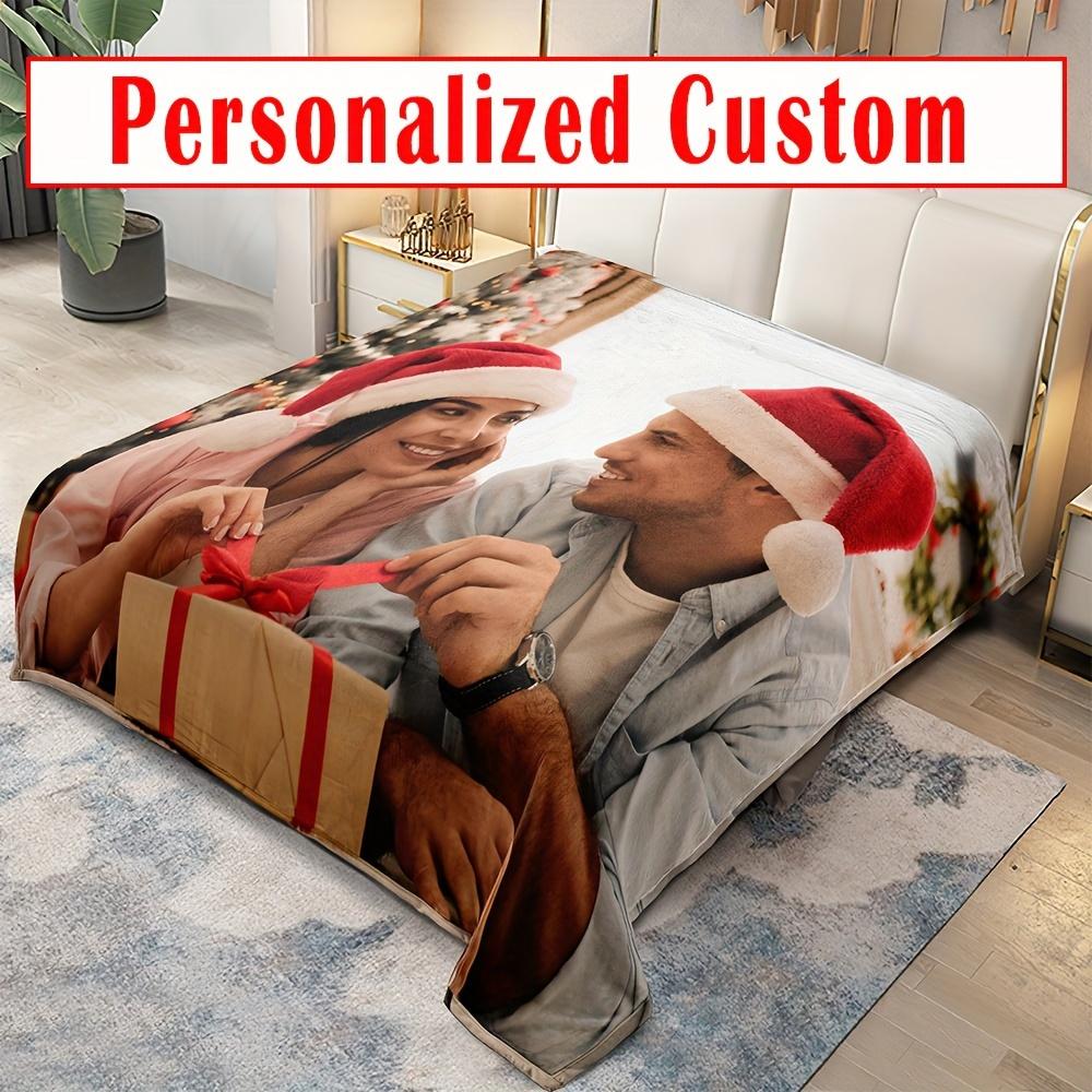 1pc Customizable Flannel Bed Blanket - Personalized Po Print, All-Season Microfiber Blanket, Machine Washable, Digital Print