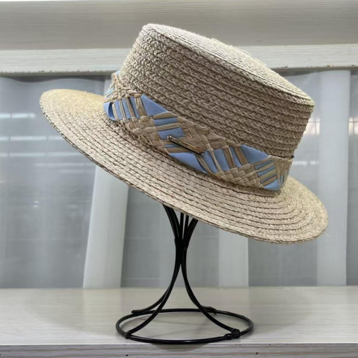

Lafite Flat Top Straw Hat Women s Versatile French Flat Brim Top Hat Seaside Resort Beach Sunscreen Hat Tide M（55-58cm）