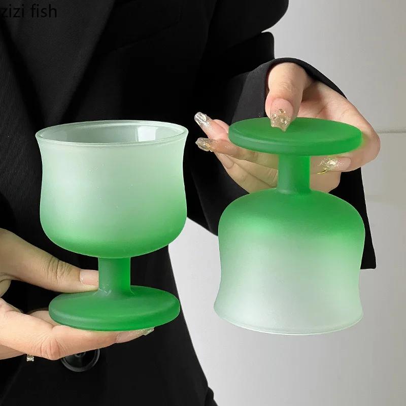 Frosted Gradient Glass Cup Red Wine Cup Goblet Juice Cups Champagne Glass Cocktail Dessert Bowl Water Cups Drinking Glasses