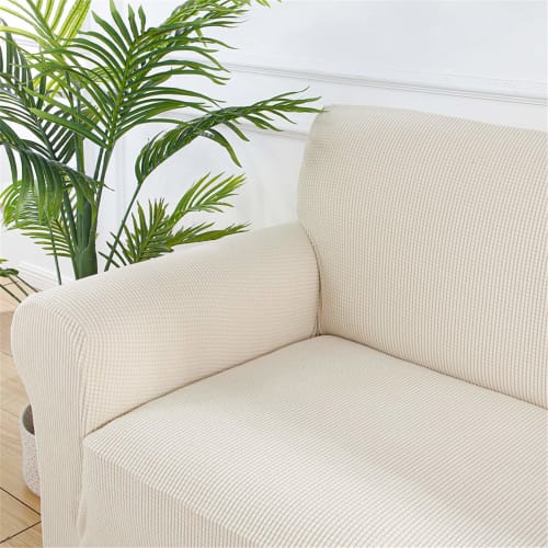 Topfinel Sofa Cover, 3-Seater, with Armrests, Solid Color, Nordic Style, Stretch Fit Type, Stretchy Fabric, Non-Slip, Soft, Scratch-Resistant for Dogs