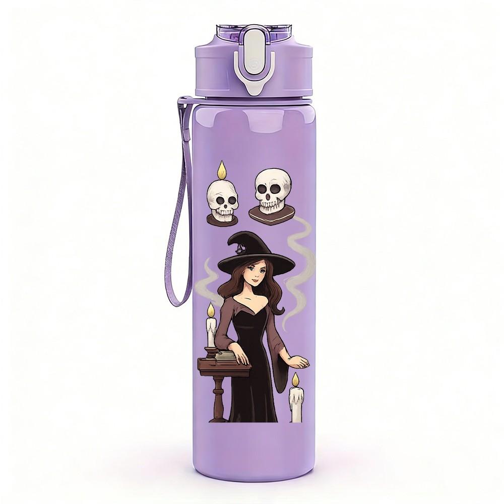 1PC Vintage Witch Group Character Art 750ml Color Plastic Sports Water Bottle Leakproof Flip Straw Lid Suitable for Sports Office Home Use