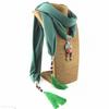 Boho Multi-Gem Pendant Scarf with Tassels, Women's 2-in-1 Fabric Scarf Necklace Accessory