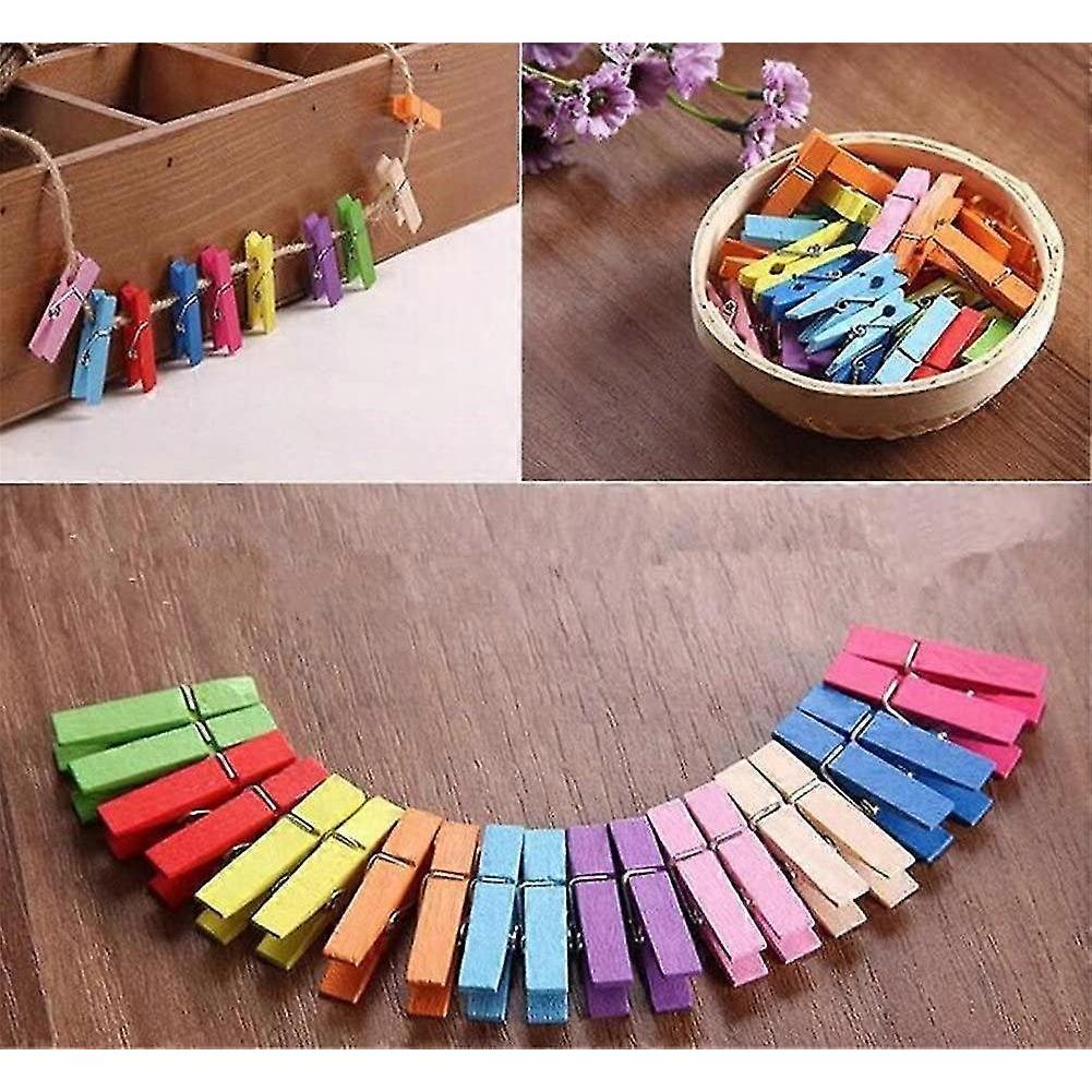 100 Colored Wooden Large Pegs 45mm Clothespins Craft Photo Clips With 20 Meters