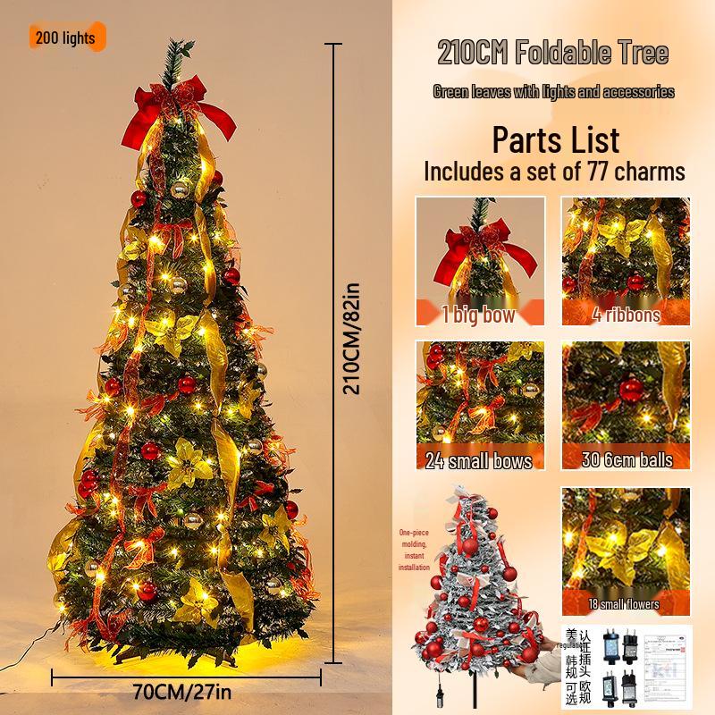 Luxury Folding Telescopic Christmas Tree with Warm Lights - Green Flocking Floor-Standing Decor