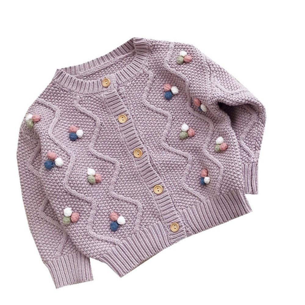 Strickjacke mit Bommel-Design Warmer Mädchenmantel Hochwertige Oberbekleidung Herbst