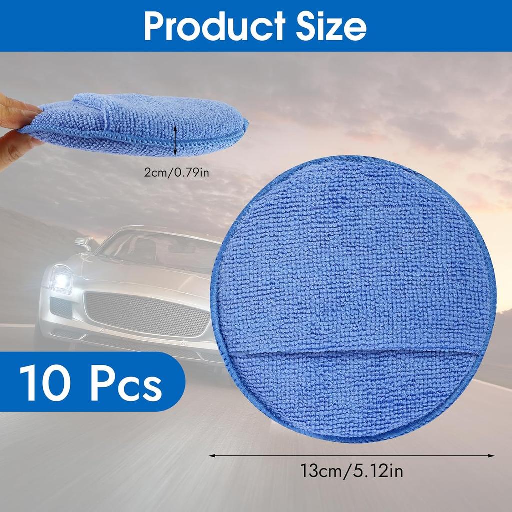 10 Pack Wax Applicator Pads, Microfiber Applicator Pad With Finger Pocket, Foam Car Wax Applicator Pad For Car Cleaning And Polishing (Blue)