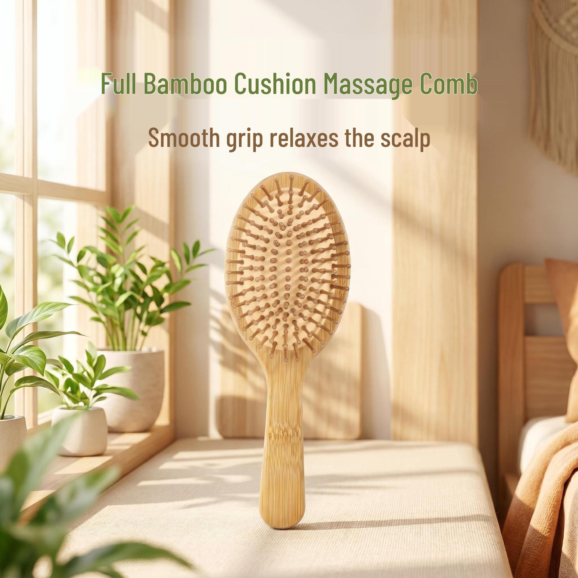 Bamboo Oval Airbag Hairbrush with Cushion for Scalp Massage and Styling