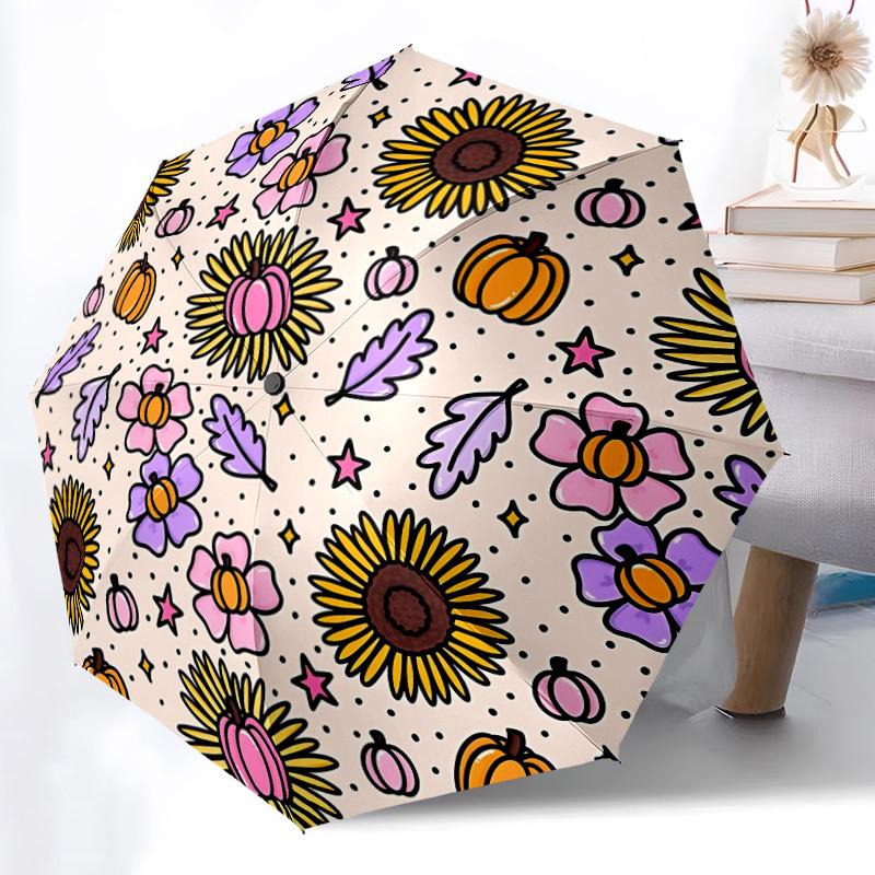 1pc Autumnal PatternsAutomatic Open/close Folding Umbrella, Compact Portable Travel Umbrella, Perfect Birthday/Holiday, Cute Umbrella y033