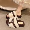 Large Size Women's Shoes 41-43 Mao Mao Slippers Women's Outer Wear Home One-word Belt Buckle Ins Trendy Thick-soled Casual Cotton Slippers