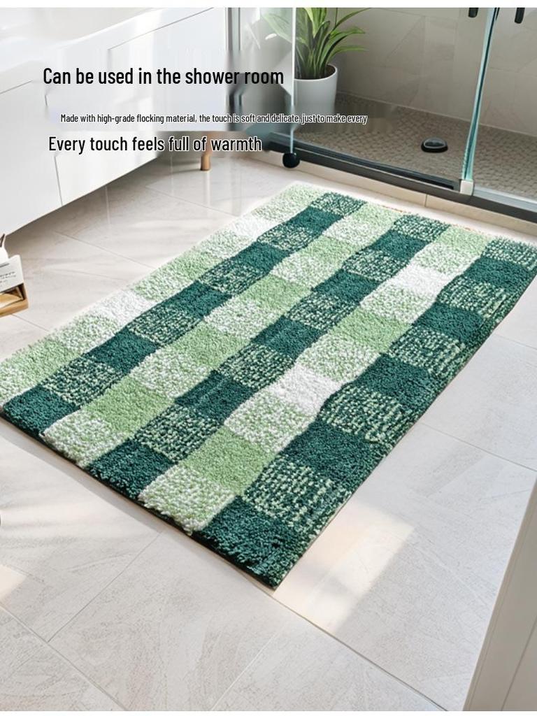 Thickened Checkered Flocked Carpet: Quick-Dry, Anti-Slip Mat for Bedroom and Bathroom