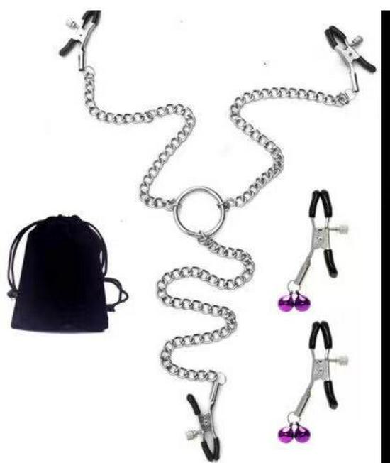 Triple-Bell Nipple Clamps Set for Women's Sensual Play and SM Experience