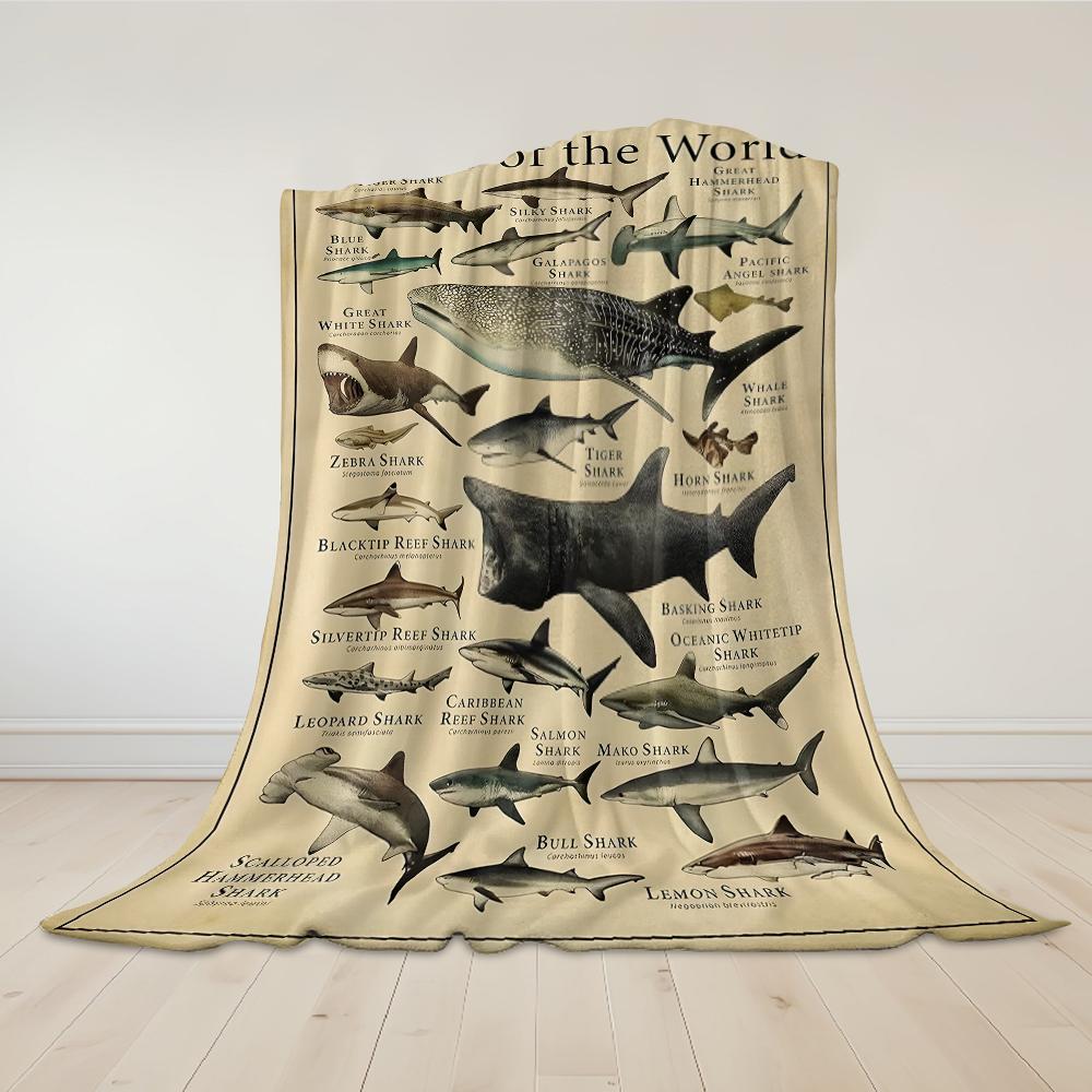 Vintage Shark Chart Flannel Blanket Warm Soft Halloween Christmas Couch Warm Cozy Decorative Decor Gift For All Season
