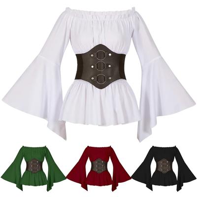 Long-sleeved Shirt Tunic Pirate Shirt Women's Stage Performance Clothing Halloween European and American Medieval Renaissance